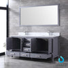 72&quot; Dark Grey Double Vanity, White Carrara Marble Top, Square Sinks, 70&quot; Mirror