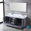 72&quot; Dark Grey Double Vanity, White Carrara Marble Top, Square Sinks, 70&quot; Mirror