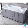 72&quot; Dark Grey Double Vanity, White Carrara Marble Top, Square Sinks, 70&quot; Mirror