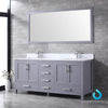 72&quot; Dark Grey Double Vanity, White Carrara Marble Top, Square Sinks, 70&quot; Mirror