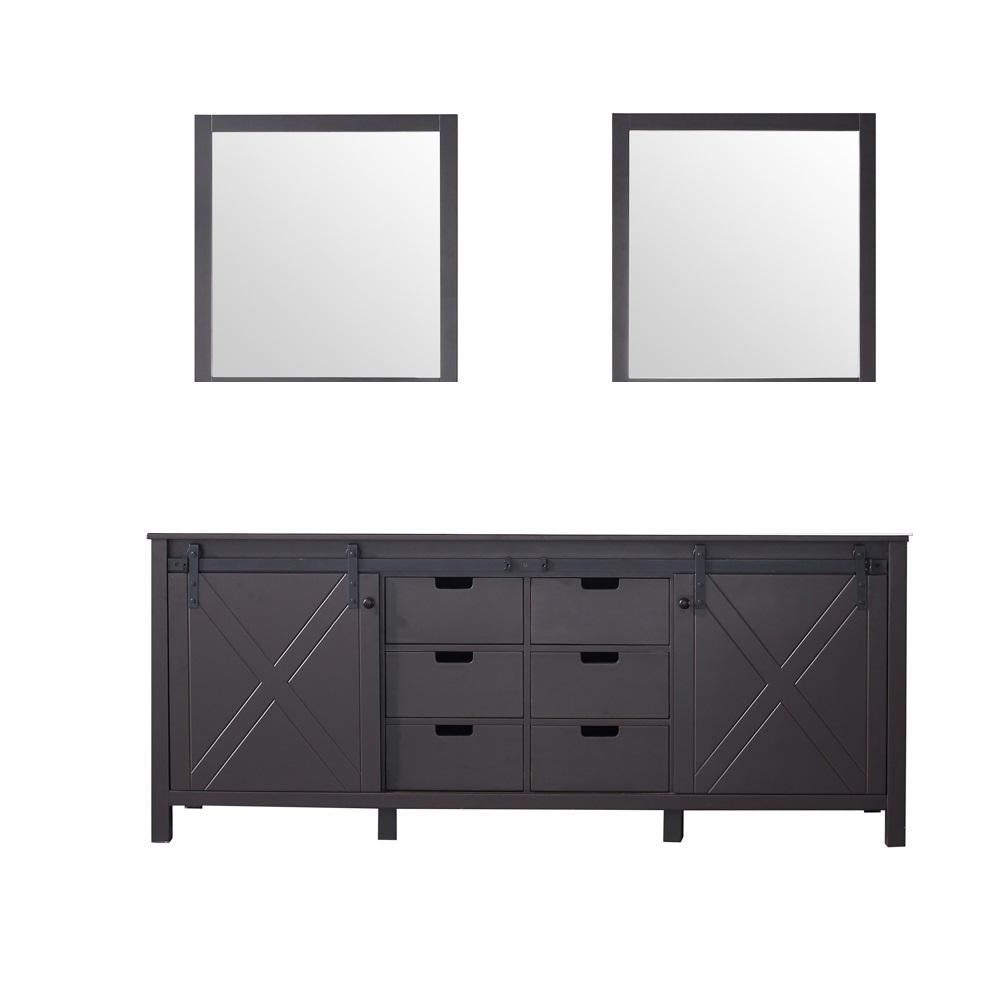 80" Brown Double Vanity, no Top and 30" Mirrors