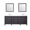 80&quot; Brown Double Vanity, White Quartz Top, Square Sinks, 30&quot; Mirrors