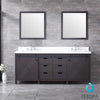 80&quot; Brown Double Vanity, White Quartz Top, Square Sinks, 30&quot; Mirrors