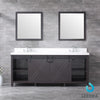 80&quot; Brown Double Vanity, White Quartz Top, Square Sinks, 30&quot; Mirrors