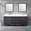 80&quot; Brown Double Vanity, White Quartz Top, Square Sinks, 30&quot; Mirrors