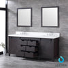 80&quot; Brown Double Vanity, White Quartz Top, Square Sinks, 30&quot; Mirrors