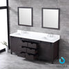 80&quot; Brown Double Vanity, White Quartz Top, Square Sinks, 30&quot; Mirrors