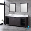 80&quot; Brown Double Vanity, White Quartz Top, Square Sinks, 30&quot; Mirrors