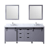 80&quot; Dark Grey Double Vanity, White Carrara Marble Top, Square Sinks, 30&quot; Mirrors