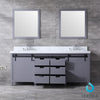 80&quot; Dark Grey Double Vanity, White Carrara Marble Top, Square Sinks, 30&quot; Mirrors