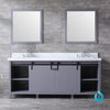 80&quot; Dark Grey Double Vanity, White Carrara Marble Top, Square Sinks, 30&quot; Mirrors