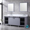 80&quot; Dark Grey Double Vanity, White Carrara Marble Top, Square Sinks, 30&quot; Mirrors