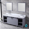 80&quot; Dark Grey Double Vanity, White Carrara Marble Top, Square Sinks, 30&quot; Mirrors