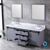 80&quot; Dark Grey Double Vanity, White Carrara Marble Top, Square Sinks, 30&quot; Mirrors