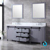 80&quot; Dark Grey Double Vanity, White Carrara Marble Top, Square Sinks, 30&quot; Mirrors