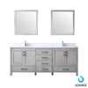 80&quot; Grey Double Vanity, White Carrara Marble Top, Square Sinks, 30&quot; Mirrors