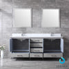 80&quot; Grey Double Vanity, White Carrara Marble Top, Square Sinks, 30&quot; Mirrors