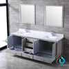 80&quot; Grey Double Vanity, White Carrara Marble Top, Square Sinks, 30&quot; Mirrors