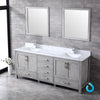 80&quot; Grey Double Vanity, White Carrara Marble Top, Square Sinks, 30&quot; Mirrors