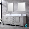 80&quot; Grey Double Vanity, White Carrara Marble Top, Square Sinks, 30&quot; Mirrors