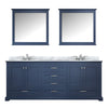 80&quot; Navy Blue Double Vanity, White Carrara Marble Top, White Square Sinks and 30&quot; Mirrors