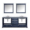 80&quot; Navy Blue Double Vanity, White Carrara Marble Top, White Square Sinks and 30&quot; Mirrors