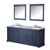 80&quot; Navy Blue Double Vanity, White Carrara Marble Top, White Square Sinks and 30&quot; Mirrors