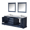 80&quot; Navy Blue Double Vanity, White Carrara Marble Top, White Square Sinks and 30&quot; Mirrors