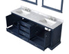 80&quot; Navy Blue Double Vanity, White Carrara Marble Top, White Square Sinks and 30&quot; Mirrors