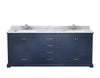 80&quot; Navy Blue Double Vanity, White Carrara Marble Top, White Square Sinks and no Mirror