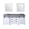 80&quot; White Double Vanity, Grey Quartz Top, Square Sinks, 30&quot; Mirrors