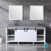 80&quot; White Double Vanity, Grey Quartz Top, Square Sinks, 30&quot; Mirrors