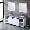 80&quot; White Double Vanity, Grey Quartz Top, Square Sinks, 30&quot; Mirrors