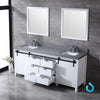 80&quot; White Double Vanity, Grey Quartz Top, Square Sinks, 30&quot; Mirrors