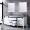 80&quot; White Double Vanity, Grey Quartz Top, Square Sinks, 30&quot; Mirrors