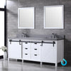 80&quot; White Double Vanity, Grey Quartz Top, Square Sinks, 30&quot; Mirrors