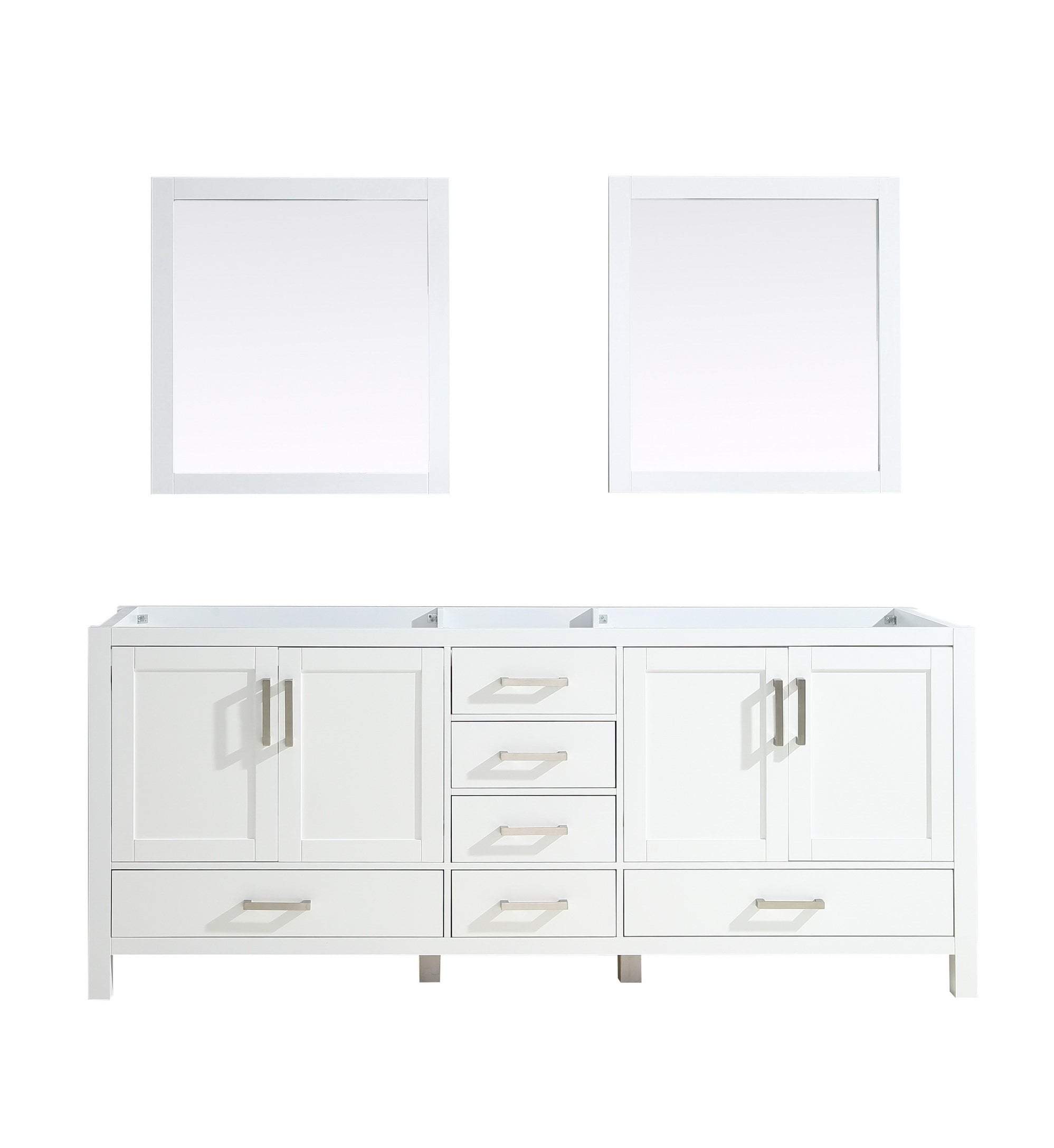 80" White Double Vanity, no Top and 30" Mirrors