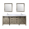 84&quot; Ash Grey Double Vanity, White Quartz Top, Square Sinks, 34&quot; Mirrors