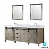 84&quot; Ash Grey Double Vanity, White Quartz Top, Square Sinks, 34&quot; Mirrors