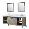 84&quot; Ash Grey Double Vanity, White Quartz Top, Square Sinks, 34&quot; Mirrors