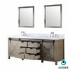 84&quot; Ash Grey Double Vanity, White Quartz Top, Square Sinks, 34&quot; Mirrors