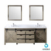 84&quot; Ash Grey Double Vanity, White Quartz Top, Square Sinks, 34&quot; Mirrors