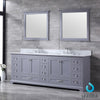 84&quot; Dark Grey Double Vanity, White Carrara Marble Top, Square Sinks, 34&quot; Mirrors