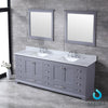 84&quot; Dark Grey Double Vanity, White Carrara Marble Top, Square Sinks, 34&quot; Mirrors