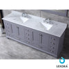 84&quot; Dark Grey Double Vanity, White Carrara Marble Top, Square Sinks, 34&quot; Mirrors