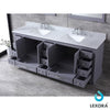 84&quot; Dark Grey Double Vanity, White Carrara Marble Top, Square Sinks, 34&quot; Mirrors