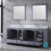 84&quot; Dark Grey Double Vanity, White Carrara Marble Top, Square Sinks, 34&quot; Mirrors