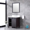 30&quot; Brown Single Vanity, White Quartz Top, Square Sink, 28&quot; Mirror