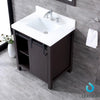 30&quot; Brown Single Vanity, White Quartz Top, Square Sink, 28&quot; Mirror