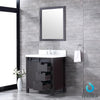 30&quot; Brown Single Vanity, White Quartz Top, Square Sink, 28&quot; Mirror